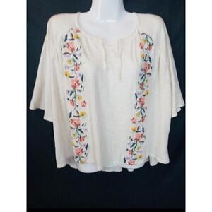 Old Navy Women's Ivory Pink Floral Boho Cropped Blouse Size XL